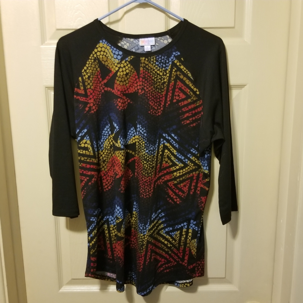 🌻Lularoe Randy Shirt Black, Gold, Red & Blue Size Large  Excellent Condition